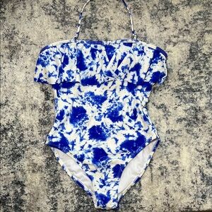 SO Blue and White Tie-Dye Kids Swim One Piece